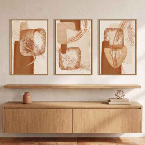 Neutral Orange Abstract Framed Canvas Wall Art Set