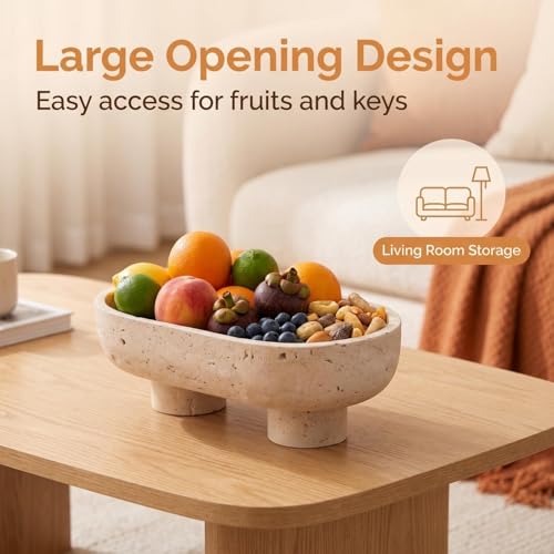 10" Natural Oval Travertine Fruit Bowl for Kitchen Counter