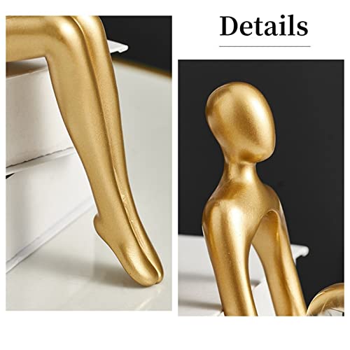 Abstract Gold Reading Thinker Statues for Book Shelf Office (3 Count)
