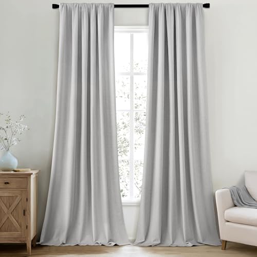 100% Blackout Back Tab Pleat Linen Curtains 50" Wx120 L (2 Count)