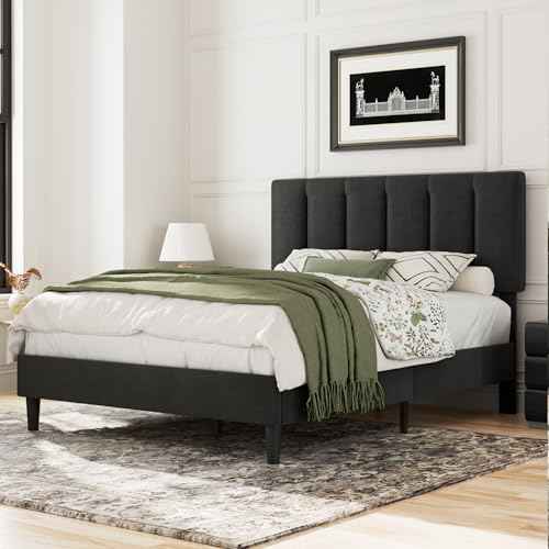 Full Size Bed Frame with Upholstered Headboard