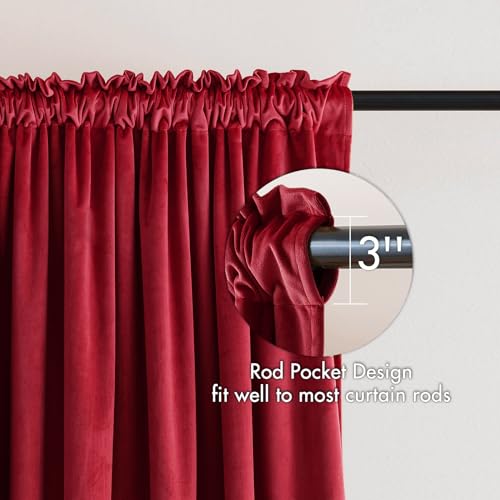 Red Blackout Velvet Curtains Drapes 108 Inch Long 52"x108" Bedroom (2 Count)