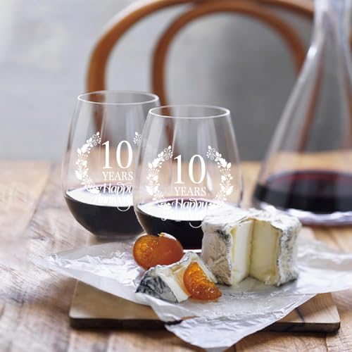 10 Years Happy Anniversary Wine Glass Set of 2