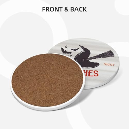 6 PCS Halloween Coasters with Metal Holder and Cork Base Ceramic Drink Coasters Absorbent Cup Mat Non