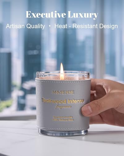 Teakwood Scented Soy Candles Leather Cover 10oz Non Toxic (10 Ounce)