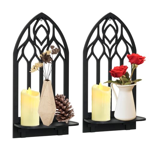 Wooden Gothic Candle Sconces Wall Decor Set of 2 (2 Count)