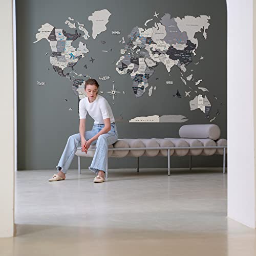 Handmade 3D Wood World Map Wall Art Large Wall Decor Track Your World Travels
