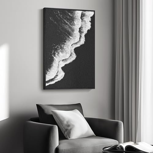 Framed Black and White Modern Abstract Beach Wall Art