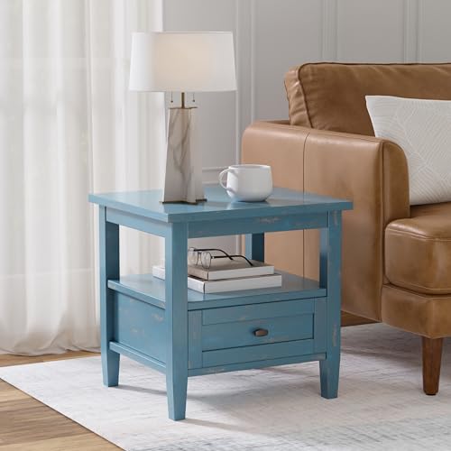 Warm Shaker 20" Wide Solid Wood Square End Table in Coastal Blue