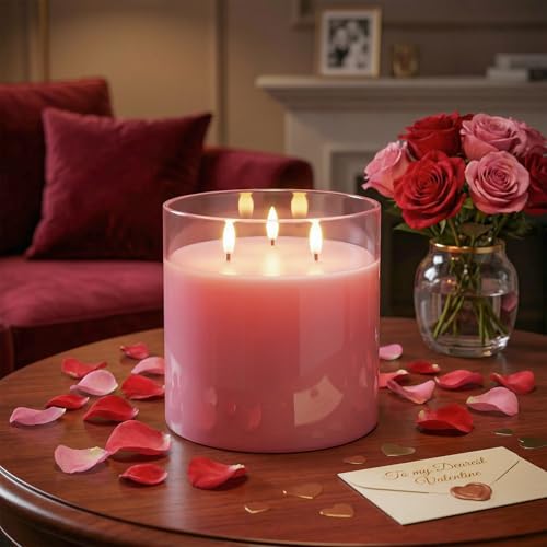 Pink Large Glass Flameless LED Candle