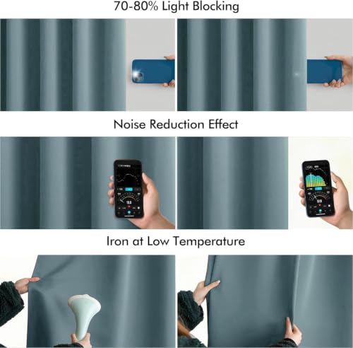 Greyish Blue Back Tab Blackout Curtains 52x108 Inch Long 2 Panel Set (2 Count)