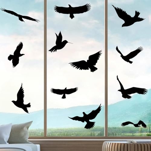 Anti Collision Large Black Bird Shape Window Clings (16 Count)