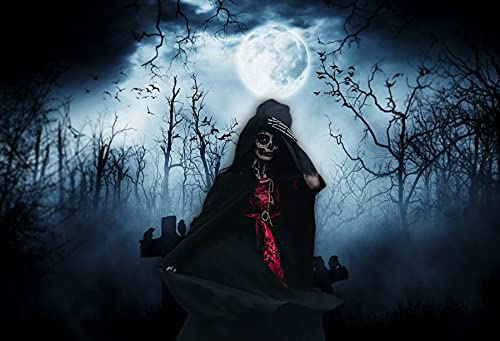 9x6ft Spooky Halloween Graveyard Backdrop Foggy Full Moon Horror Scene