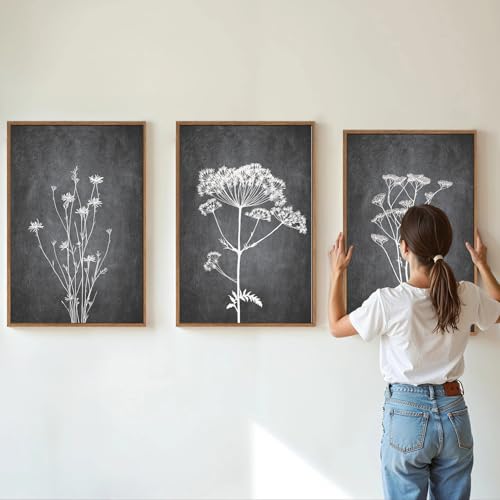 Black and White Floral Framed Canvas Wall Art Set (3 Count)
