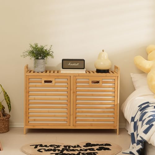 Double Laundry Hamper with Shelf