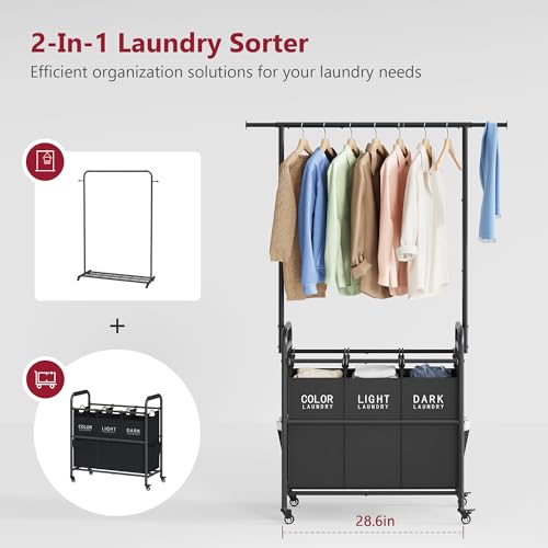 Laundry Sorter with Hanging Bar