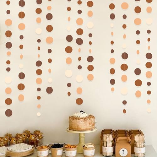 Ombre Brown Party Decorations Polka Dots Garlands Cream Tan Brown Boho Hanging Paper Circle Dots Streamer for Neutral Rustic Cowboy Western Teddy Bear Birthday Wedding Woodland Party Decor