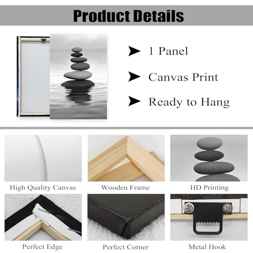 Zen Picture Wall Decor Black and White Zen Stone Canvas Wall Art Spa Stone Picture Print Bathroom Yoga Room Decor Frame