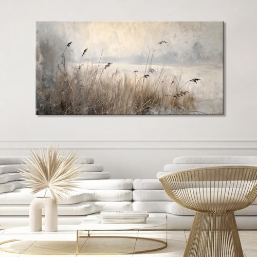 Vintage Meadow Wall Art for Living Room Reed Grass Canvas Painting Prints Large Retro Rustic Cottagecore Countryside Landscape Farmhouse Bedroom Artwork Home Decor