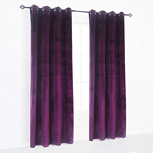 Luxury Velvet Blackout Curtains Panels with Grommet Draperies Eyelet 52Wx72L Inch Purple