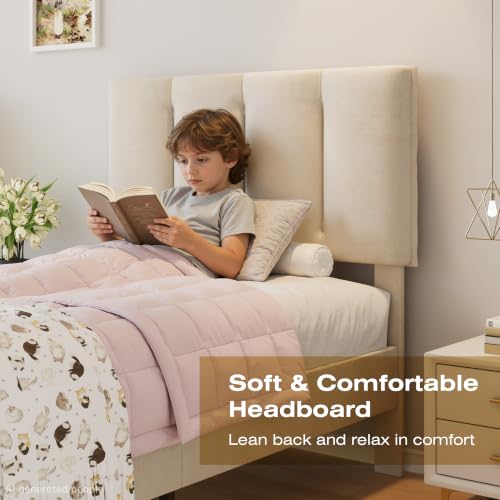Twin Size Bed Frame with Upholstered Headboard