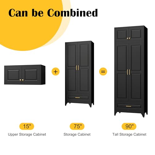90" Metal Storage Cabinet with Doors and 3 Adjustable Shelves