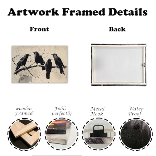 Birds Canvas Wall Art Black Couple Crow Picture Print Vintage Gothic Raven Artwork for Living Room Halloween Home Wall Decor