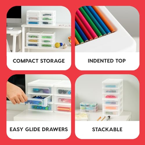 2-Pack, 3-Drawer Small Plastic Stacking Desktop Organizer, White (2 Count)