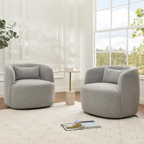 34" W Boucle Swivel Barrel Chairs with Pillow Set of 2 (2 Count)