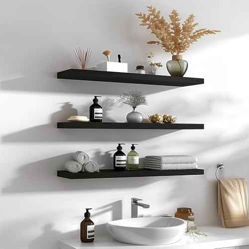 36 Inch Floating Shelves for Wall Rustic Black Wood Wall Shelves for Bedroom Set of 4 (4 Count)