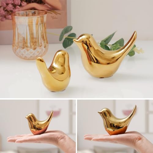 Gold Home Decor Small Birds Statues Modern Style Decorative Ornaments for Living Room Decor (2 Count)