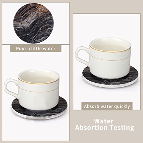 6 Pcs Black Ceramic Modern Coasters with Holder Absorbent Drink Coaster (6 Count)