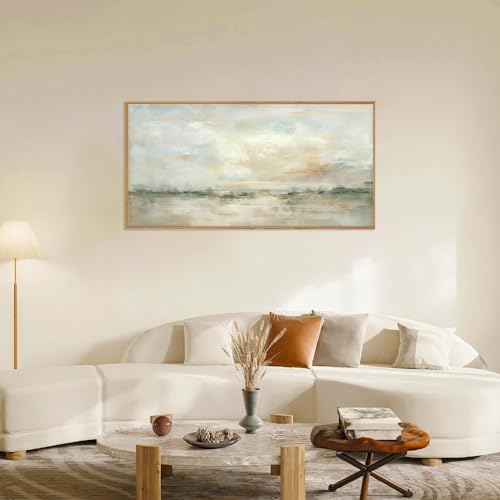 Large Abstract Green Gray Pastel Framed Canvas Wall Art