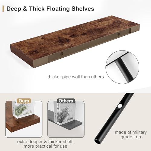 12" Deep Rustic Brown Floating Shelves