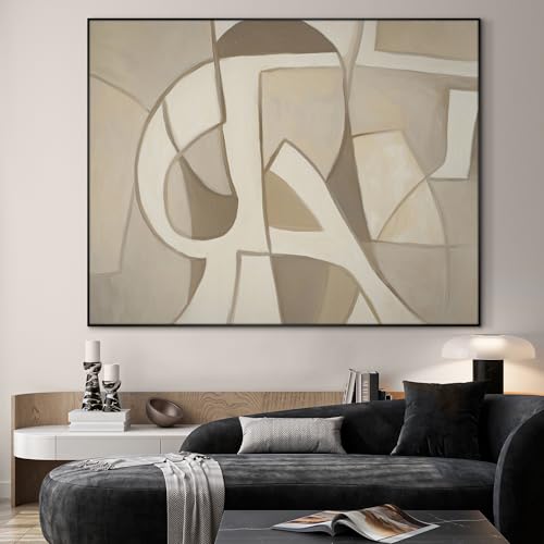 60"x72" Extra Large Framed Wall Art Neutral Abstract Geometric in Mid