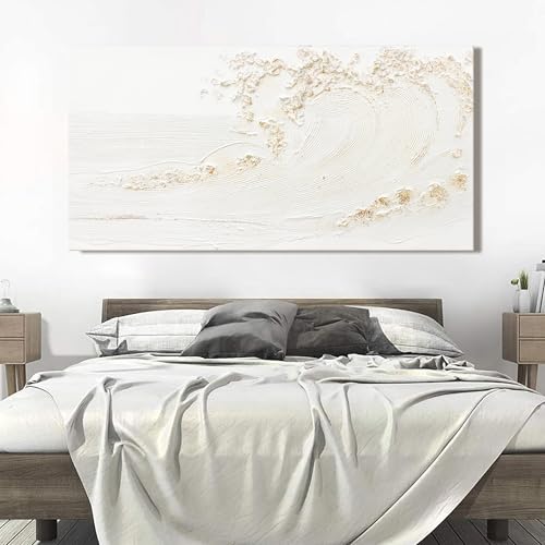 White Wall Art Decor Canvas Art Wall Decor Large Modern Wall Art Silent Waves With Gold Wall Painting Decorations Artwork Wall Art Prints For Room Living Room Bedroom Office 29x58 Inch