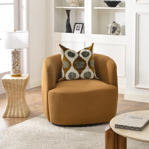 34" W Boucle Swivel Barrel Chair with Toss Pillow