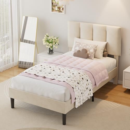 Twin Size Bed Frame with Upholstered Headboard