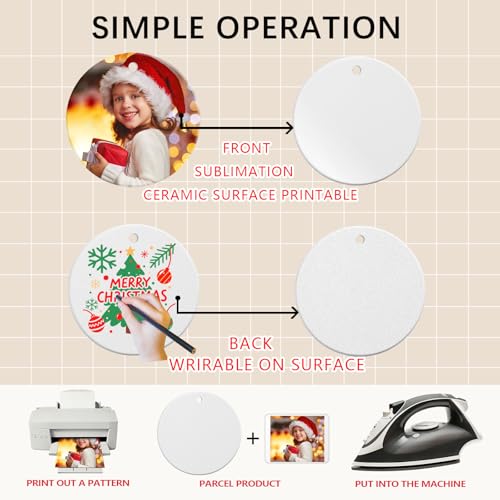 25 PCS Ceramic Sublimation Ornament Blanks Bulk 3 Inch White Round Crafts DIY Personalized Printed Christmas Home Porcelain Paintable Decorate (50 Count)