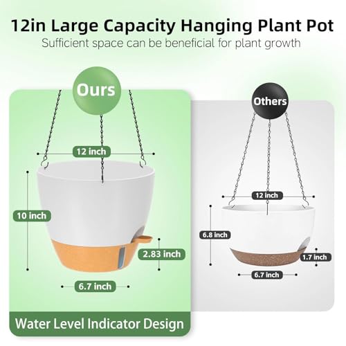 12 Inch Large Self Watering Hanging Planters for Indoor Outdoor Plants