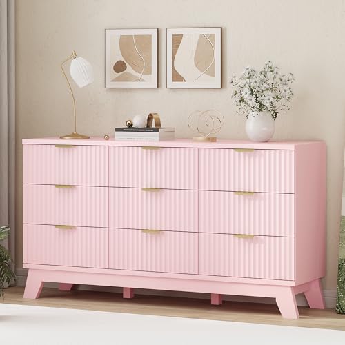Fluted Dresser for Bedroom with 9 Drawers