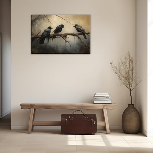 Halloween Decor Vintage Crow Wall Art Retro Art Poster Creepy Raven Picture Print Horrid Cemetery Painting Artwork Home Wall Decor
