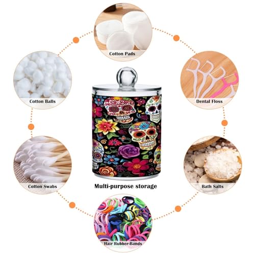 Colorful Skulls 2PC Airtight Transparent Plastic Storage Jar Food Storage Container Plastic for Food Herbs Tea etc with Storage Lid easy to use and clean With lid Easy To Use (2 Count)