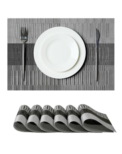 Grey with White Striped Placemats Set of 6 (6 Count)
