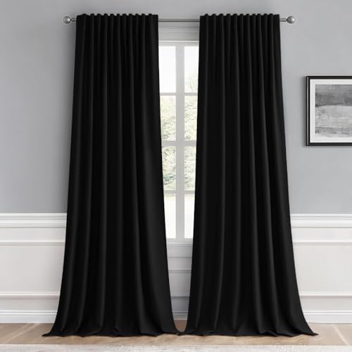 Black Back Tab Blackout Curtains 66x96 Inch Length 2 Panels Set (2 Count)