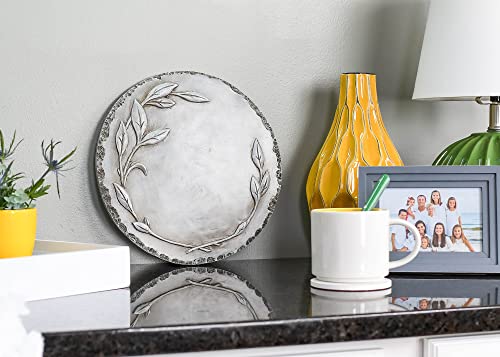 NAT & Jules Floral Laurel Wreath Leaves Pattern Dimensional Indoor Outdoor 12 inch Round Cast Resin Decorative Garden Stepping Stone