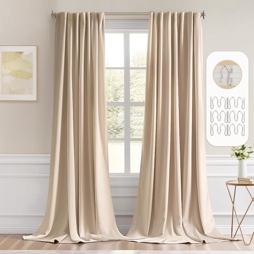 Beige Back Tab Blackout Curtains 52x96 Inch Long 2 Panels Set (2 Count)