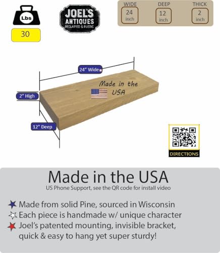 24 inch Wooden Floating Shelves for Wall