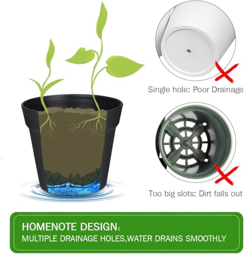 6 Inch Plastic Flower Pots with Drainage Holes and Trays (16 Count)