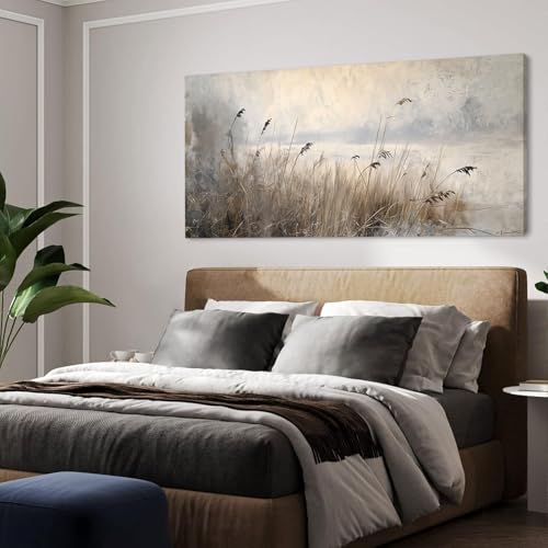 Vintage Meadow Wall Art for Living Room Reed Grass Canvas Painting Prints Large Retro Rustic Cottagecore Countryside Landscape Farmhouse Bedroom Artwork Home Decor
